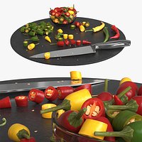 Sliced Chili Peppers on Cutting Board Multicolor