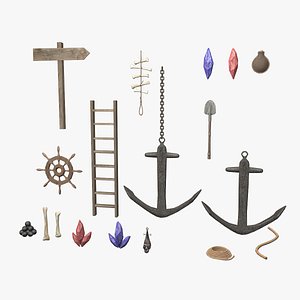 3D Pirate sailor random items and accessories model