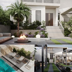 3D Luxurious Villa Landscape Design with Pool model