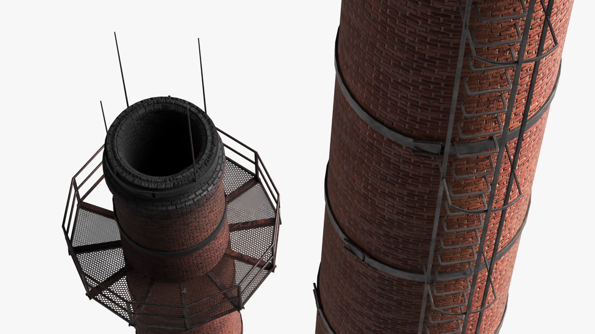 Old Industrial Brick Chimney with Staircase 3D model preview