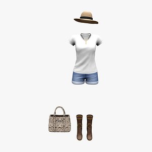 Summer Street Fashion Outfit Bag Hat Tshirt Necklace Shorts model