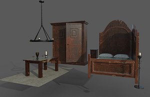 3D model old bedroom bed
