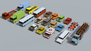 3D Collection of low-poly toon cars Low-poly