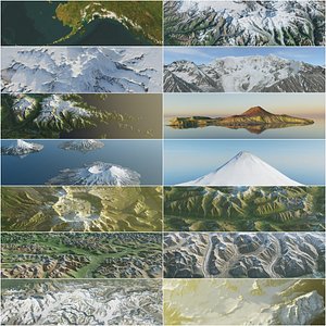 14 Large Scale Realistic Alaskan Satellite Environments, Landscapes - Snowy Mountains, Volcanoes, National Parks