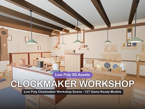 Low Poly Clockmaker Workshop Scene