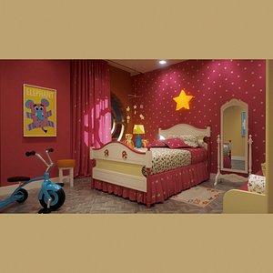 Girl's Room with Night Light Setup - Cinema4D Octane Render PBR