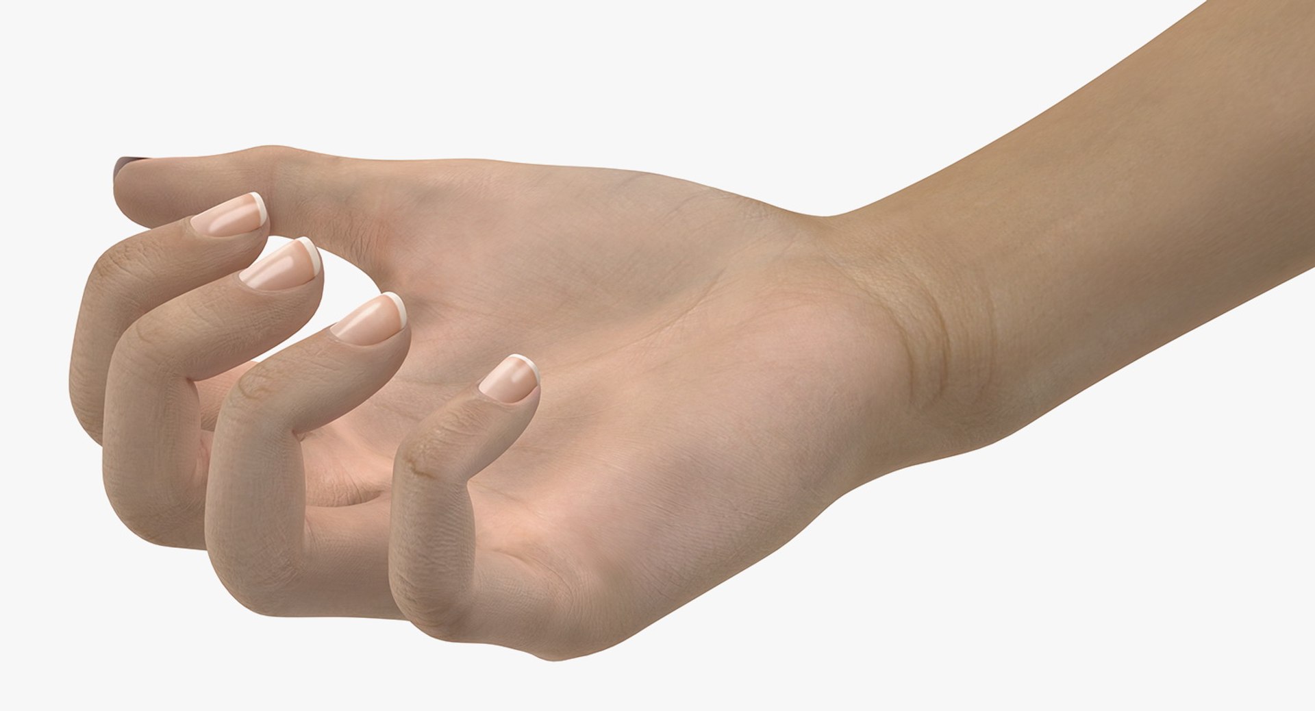 Caucasian Female Hand Short Nails Rigged for Cinema 4D 3D model preview