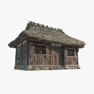 3D model Ancient thatched houses in Asia