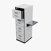 Four Drawer Filing Cabinet with Open Drawer and Side Shelf