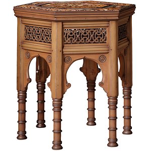 Eastern carved side table with an inlaid tabletop 3D model