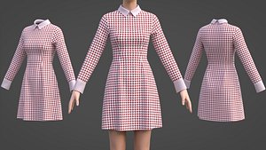 Women Houndstooth Pattern Office Dress - 3D Clothing Model model