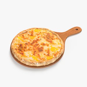 Cheese pizza on a wooden board