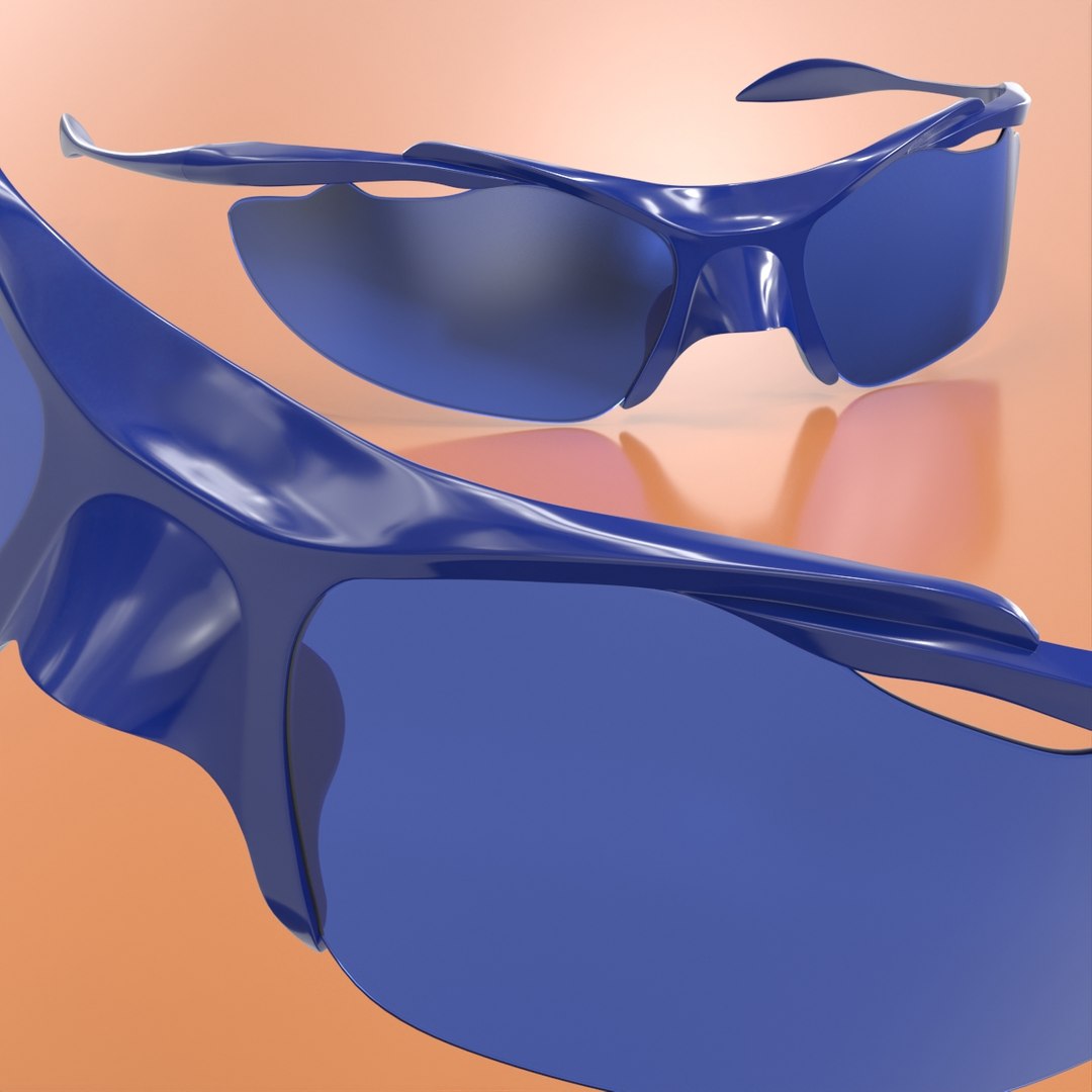 Wraparound D-Frame Sports Sunglasses Blue 3D model preview
