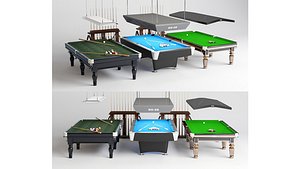 3D Billiard Table Pool Table Billiard Rack with Cues and Accessories model
