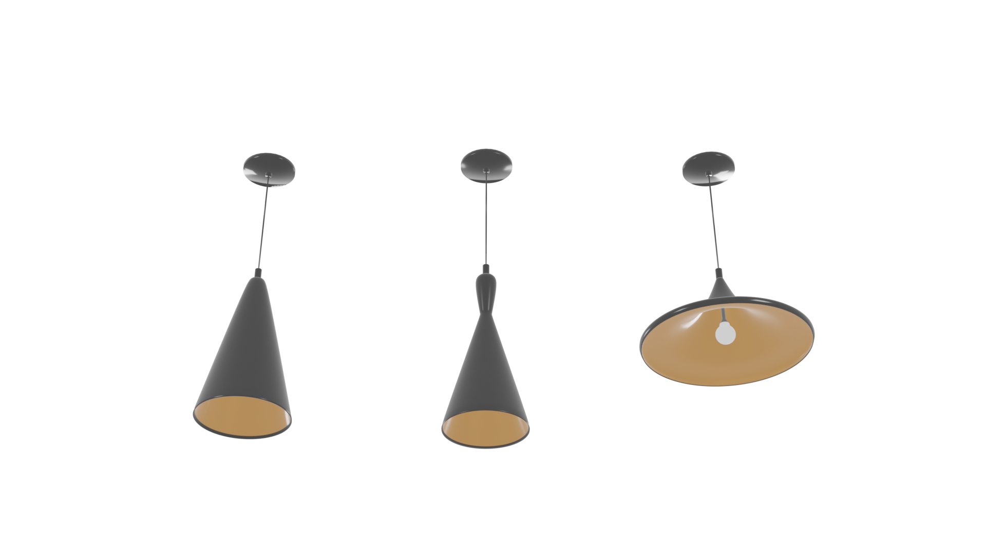 3 Black And Gold Pendant Lights 3d Model Turbosquid 2112089