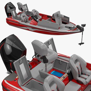 3D model Low Profile Angler Boat With Deck Red Rigged