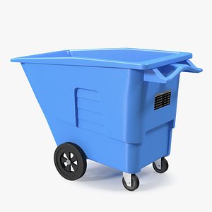 3D Wheeled Plastic Blue Trash Can