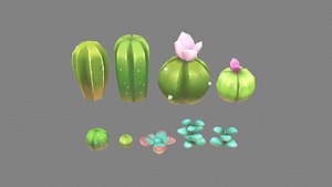 3D Cacti and succulents - Cartoon desert plants model