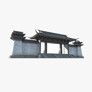 3D Gate of Ancient Asian Architecture