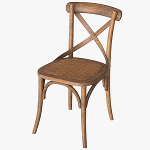 Cross Back Rustic Chair - Game Asset 3D