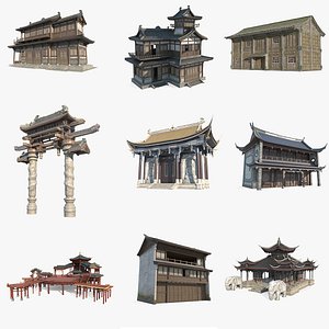 Ancient Asian urban architecture houses and buildings