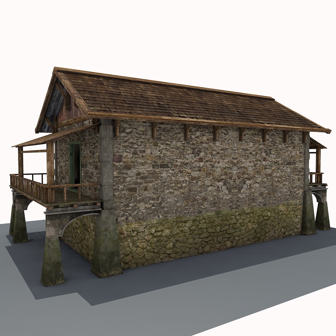 3d model stone farm building