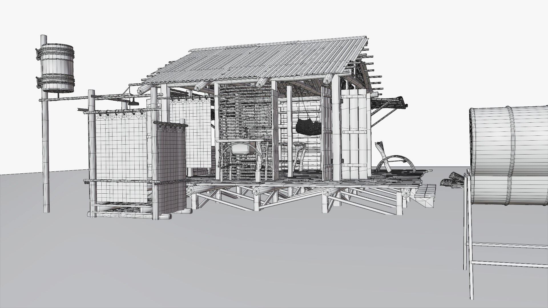 tropical island hut 3D model https://p.turbosquid.com/ts-thumb/5X/fVD1G7/15e7G06B/wireframe_00007/jpg/1588020693/1920x1080/fit_q87/d5fa6a8e9a8bce6c1cb65d9fc52341f4c7e5400e/wireframe_00007.jpg
