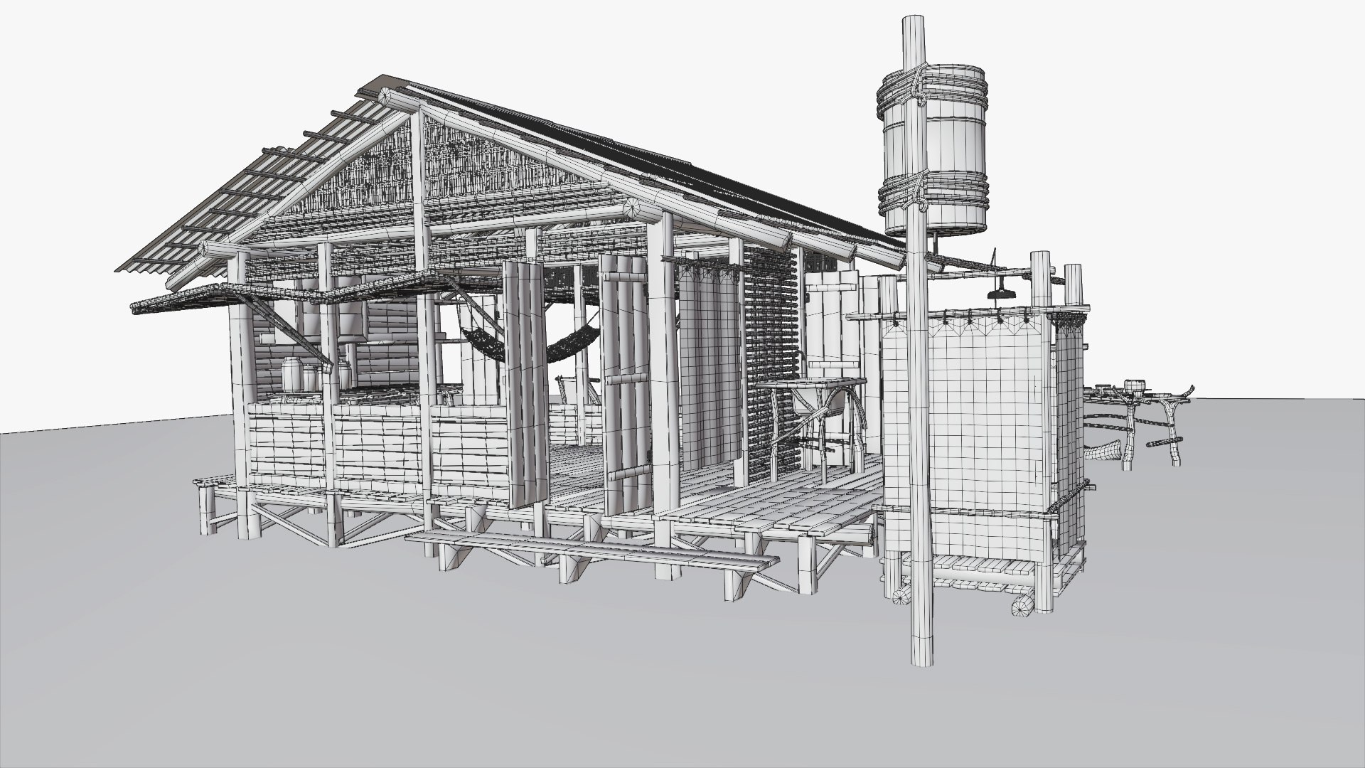 tropical island hut 3D model https://p.turbosquid.com/ts-thumb/5X/fVD1G7/DM2qs7jZ/wireframe_00006/jpg/1588020693/1920x1080/fit_q87/cf0c5bed924e1c8147e1c2a7cab260dffdca8f8f/wireframe_00006.jpg