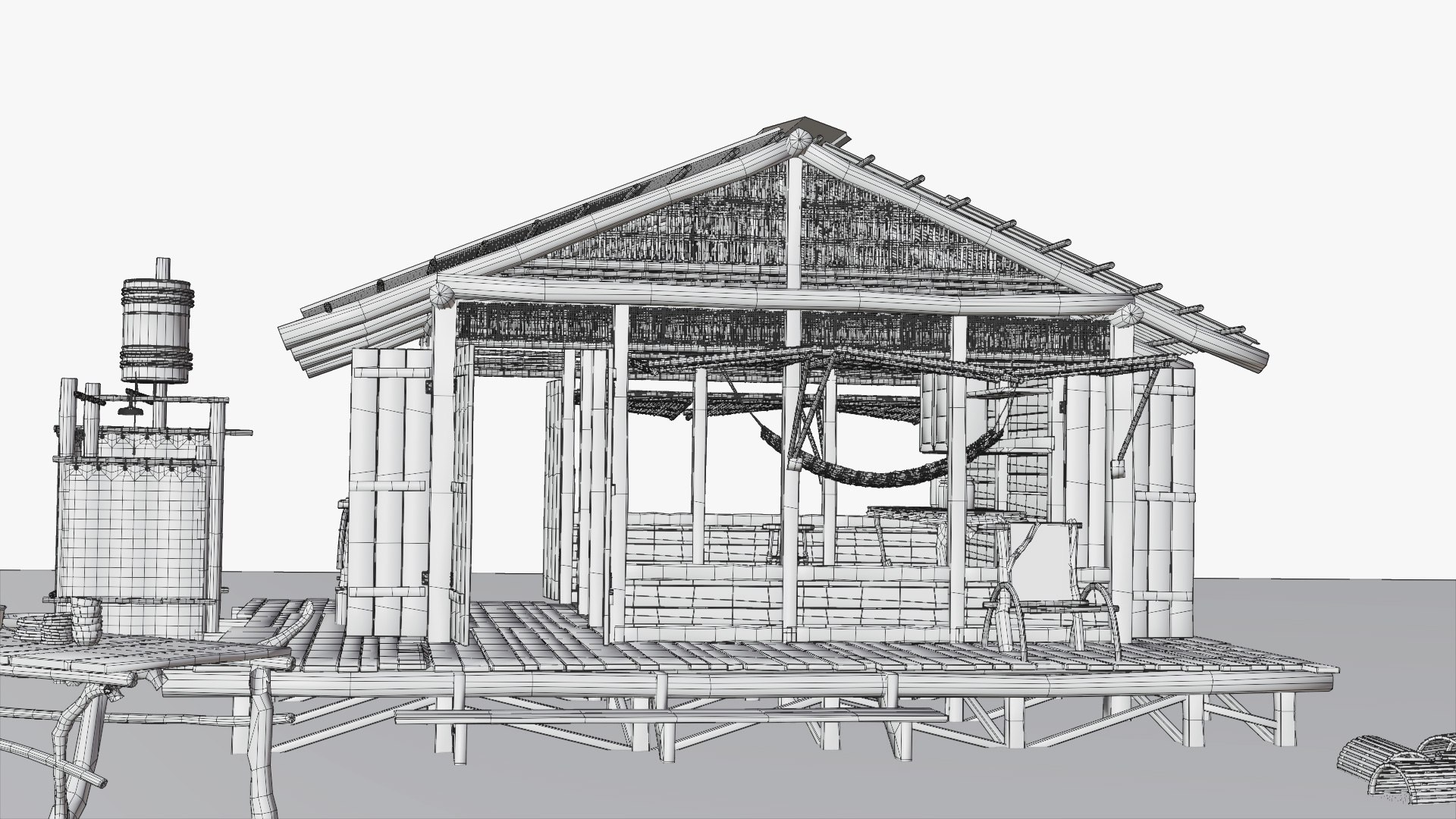 tropical island hut 3D model https://p.turbosquid.com/ts-thumb/5X/fVD1G7/FtVioHC7/wireframe_00020/jpg/1588020694/1920x1080/fit_q87/669be6366b2c38f61b508556b8282489fd7a5a2f/wireframe_00020.jpg
