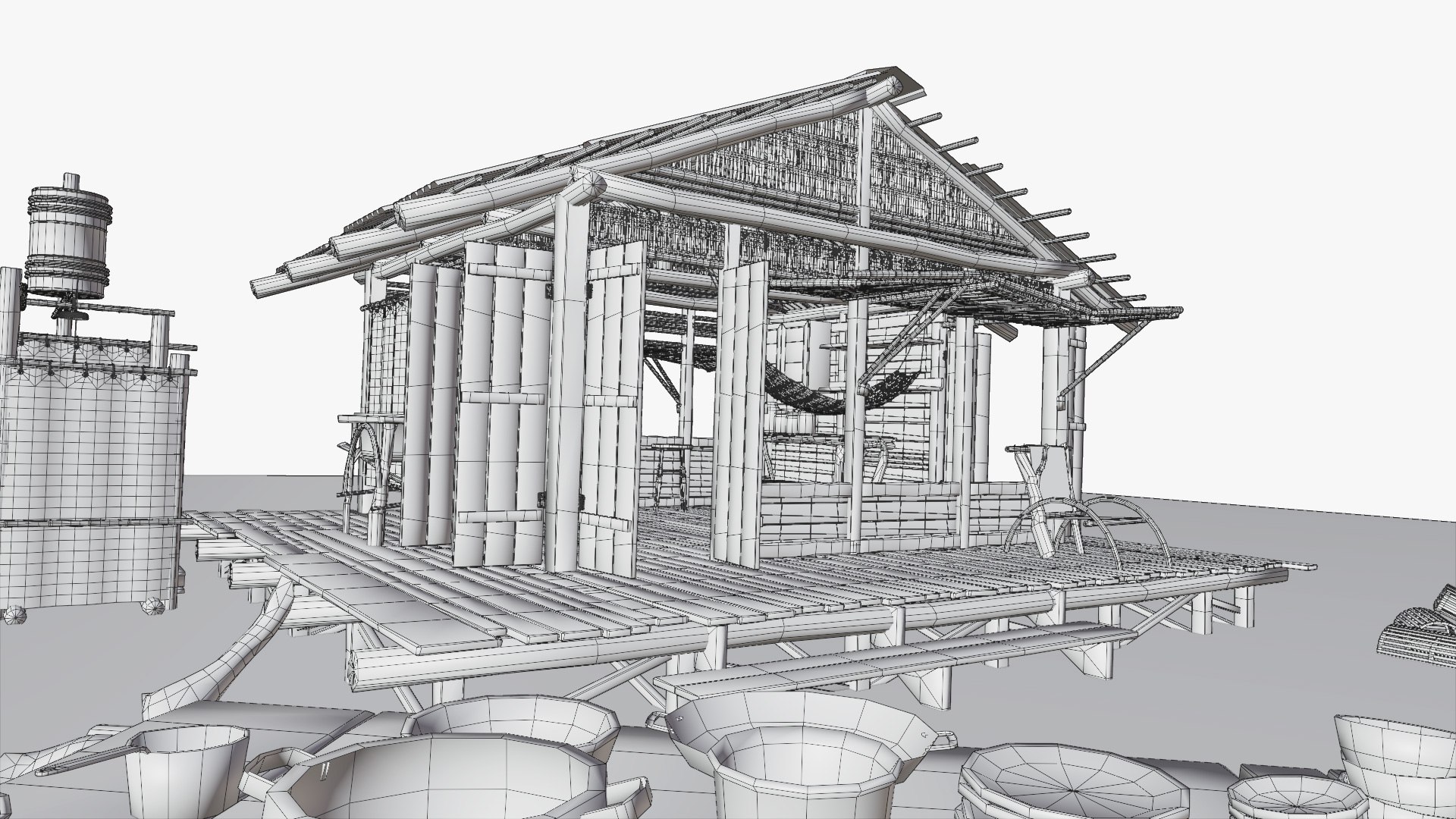 tropical island hut 3D model https://p.turbosquid.com/ts-thumb/5X/fVD1G7/XIO1kDBa/wireframe_00015/jpg/1588020694/1920x1080/fit_q87/5171eb176937ce25d91a63904be03c554f03dcb0/wireframe_00015.jpg