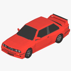 3D model Retro 80s German Sports Sedan - Low Poly Pixel Art