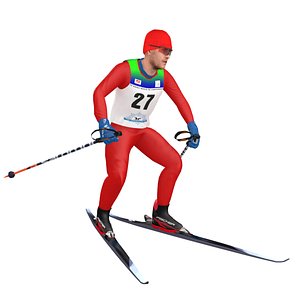 rigged cross country skier model