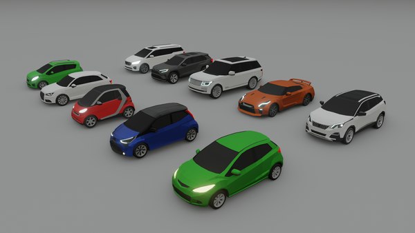 3D model collection of 10 low poly cars - no brands