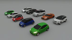 collection of 10 low poly cars - no brands