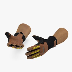Hands in Safety Leather Neoprene Gloves Rigged for Maya