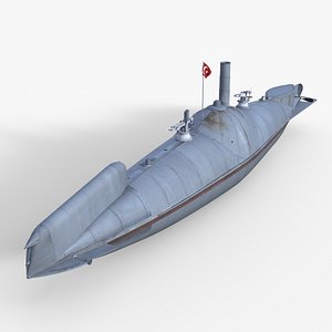 1886 Steam Submarine - Ottoman submarine Abdul Hamid WW2 low-poly 3d model