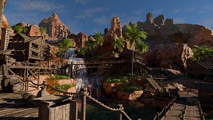 3D Desert Waterfall Scene model