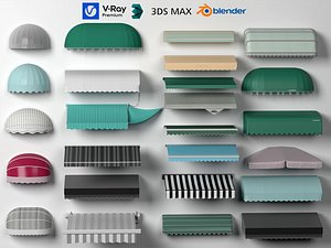 3D Commercial Awnings Canopies Storefront Set model