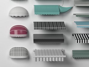 3D Commercial Awnings Canopies Storefront Set model