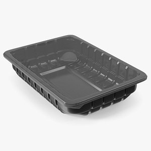 Empty Plastic Food Tray with Sealed Wrap Black