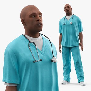 Black Health Care Worker in Overalls Rigged