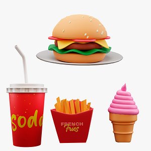 3D 4 itens Low poly fast food