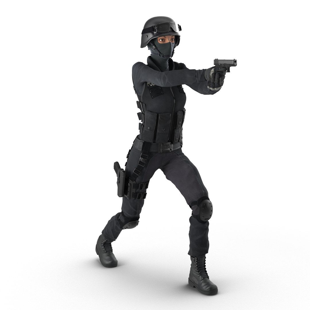SWAT Indian Woman Rigged 3D model preview