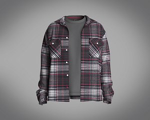 Mens flannel relaxed fit shirt over t-shirt model