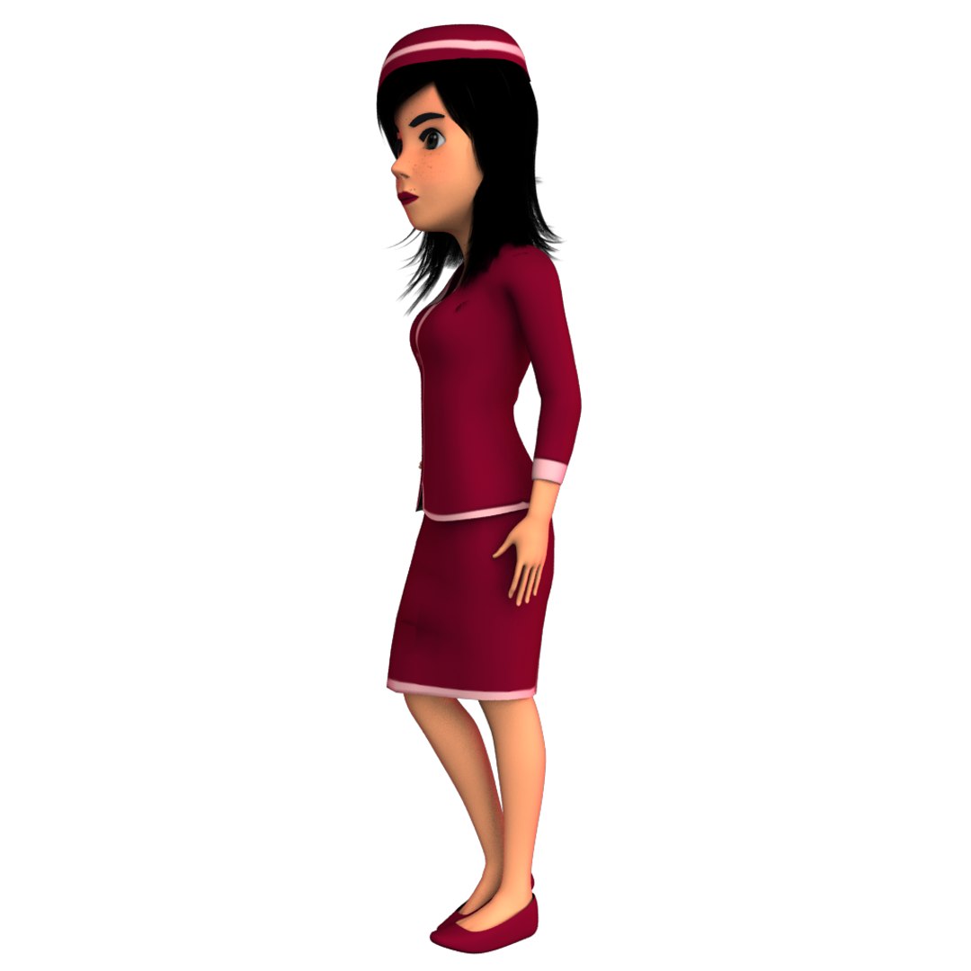 cartoon air hostess 3D https://p.turbosquid.com/ts-thumb/5Z/NIzLfC/8YfpOTzQ/6_girl_air_hostes_rigg_skinbind.0004/png/1513501635/1920x1080/fit_q87/2d58aad230556e1225b2c9d275e27e4eda6e163c/6_girl_air_hostes_rigg_skinbind.0004.jpg