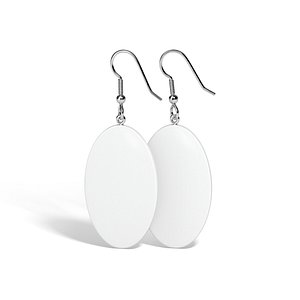 3D White Oval Earring Pair - ellipse eardrop bijou