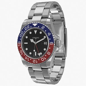 3D Chrono Watch 3 Red and Blue Bezel