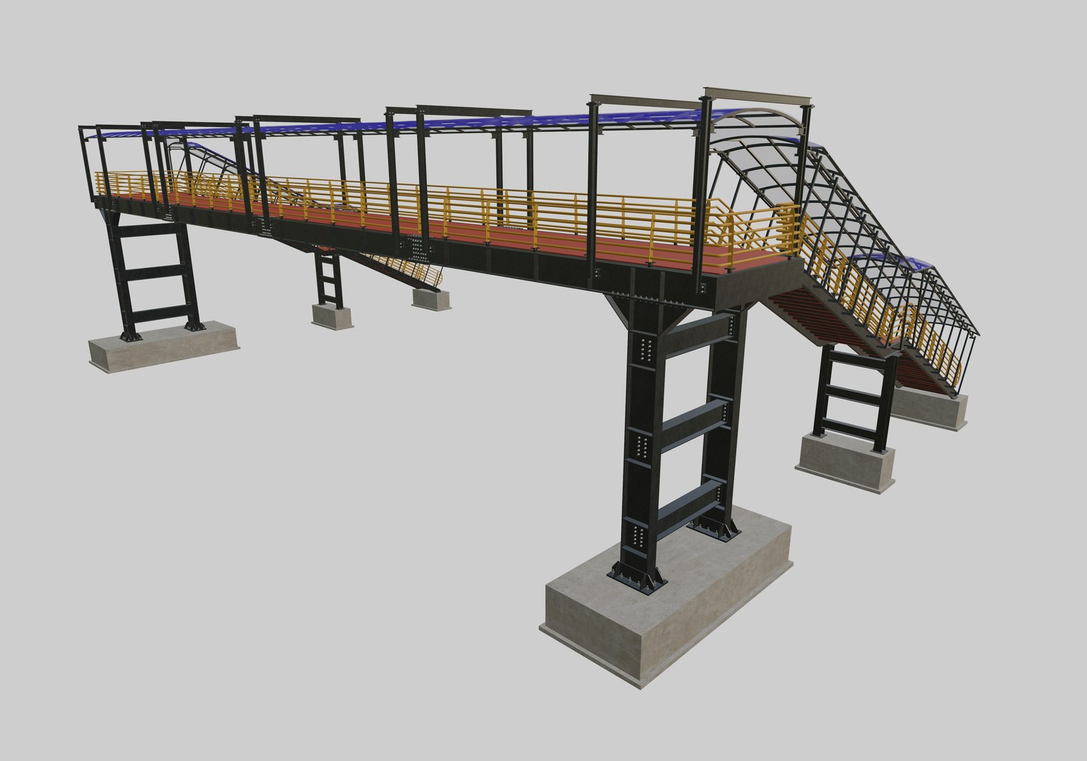 3D Steel Pedestrian Bridge-Two Columns-Pipe Rail-Straight Type-6 ...