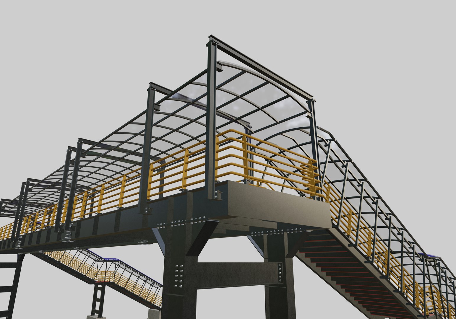 3D Steel Pedestrian Bridge-Two Columns-Pipe Rail-Straight Type-6 ...