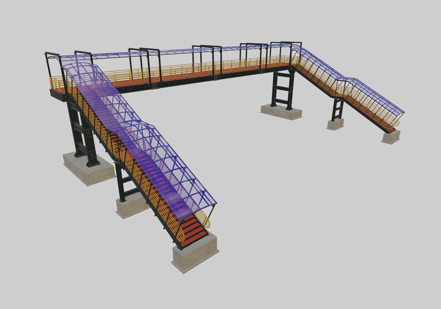 3D Steel Pedestrian Bridge-Two Columns-Pipe Rail-Straight Type-6 ...